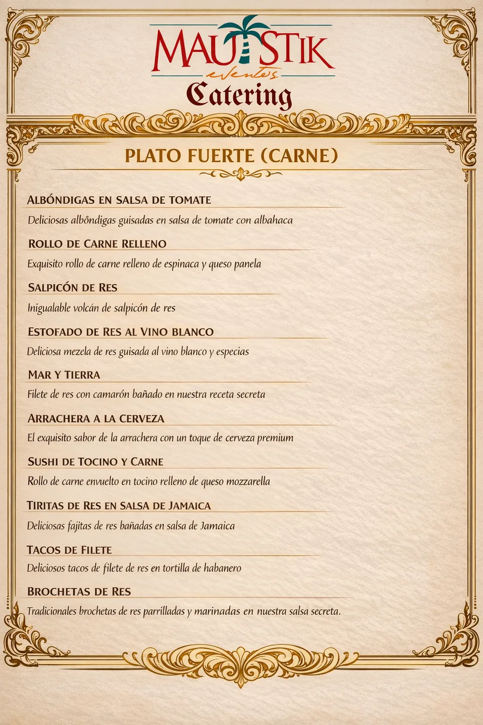 Plato fuerte de res para buffet en Cancún