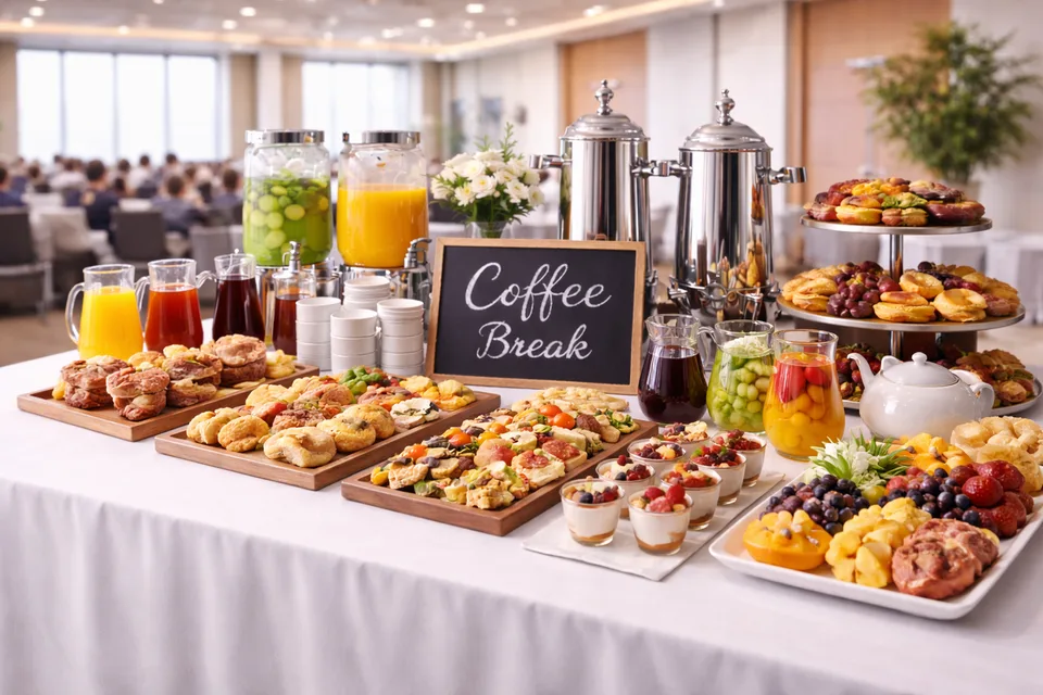 Coffee break elegante en evento corporativo en Cancún