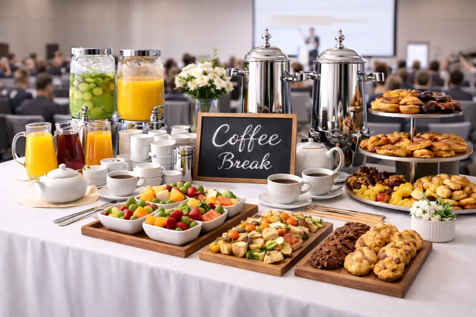 Coffee break premium con bocadillos y fruta