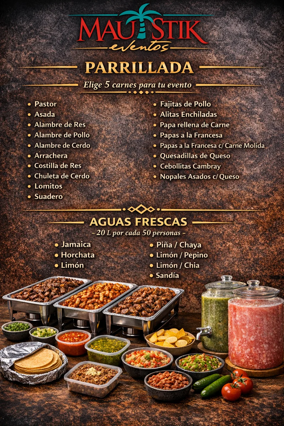 Menú de carnes para parrillada - Eventos Mauistik