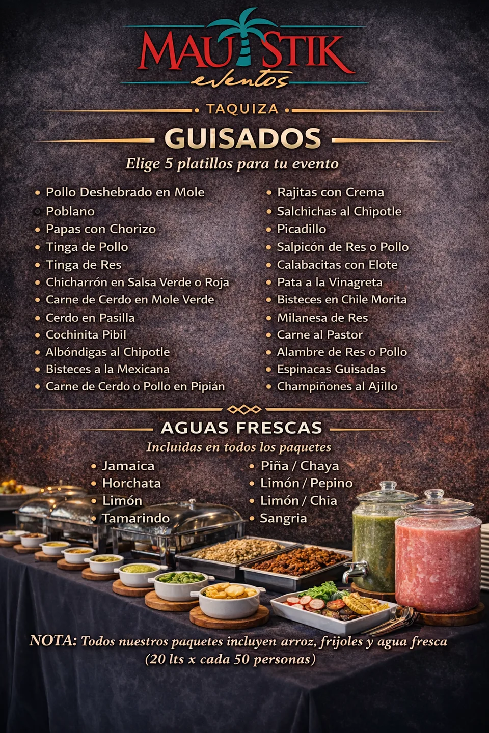 Menú de guisados para taquiza