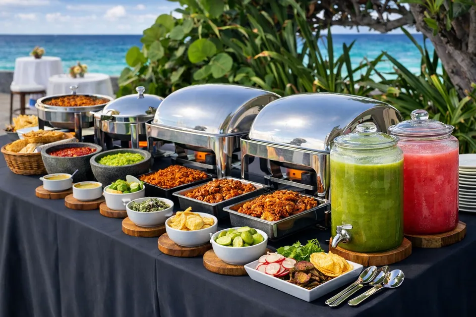 Montaje tipo buffet con loza y servicio (paquete 2)